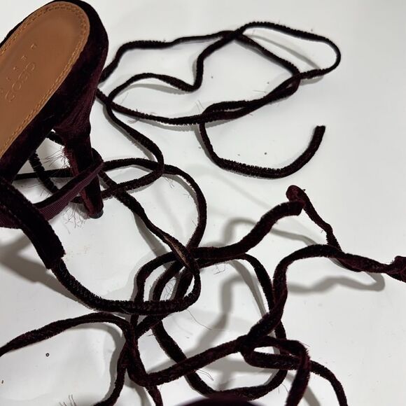 ASOS DESIGN Peony tie leg bow high heeled shoes in burgundy EUC - Picture 5 of 7